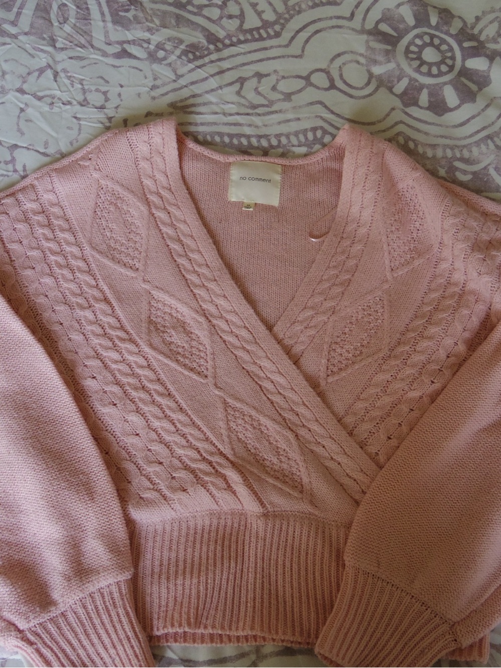 Pink Cable-Knit Wrap Sweater